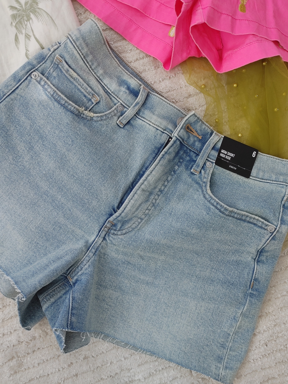 Express Mom Fit Light Blue Denim Shorts